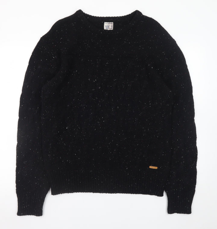 Firetrap Men's Black XL Cable-Knit Crew Neck Jumper