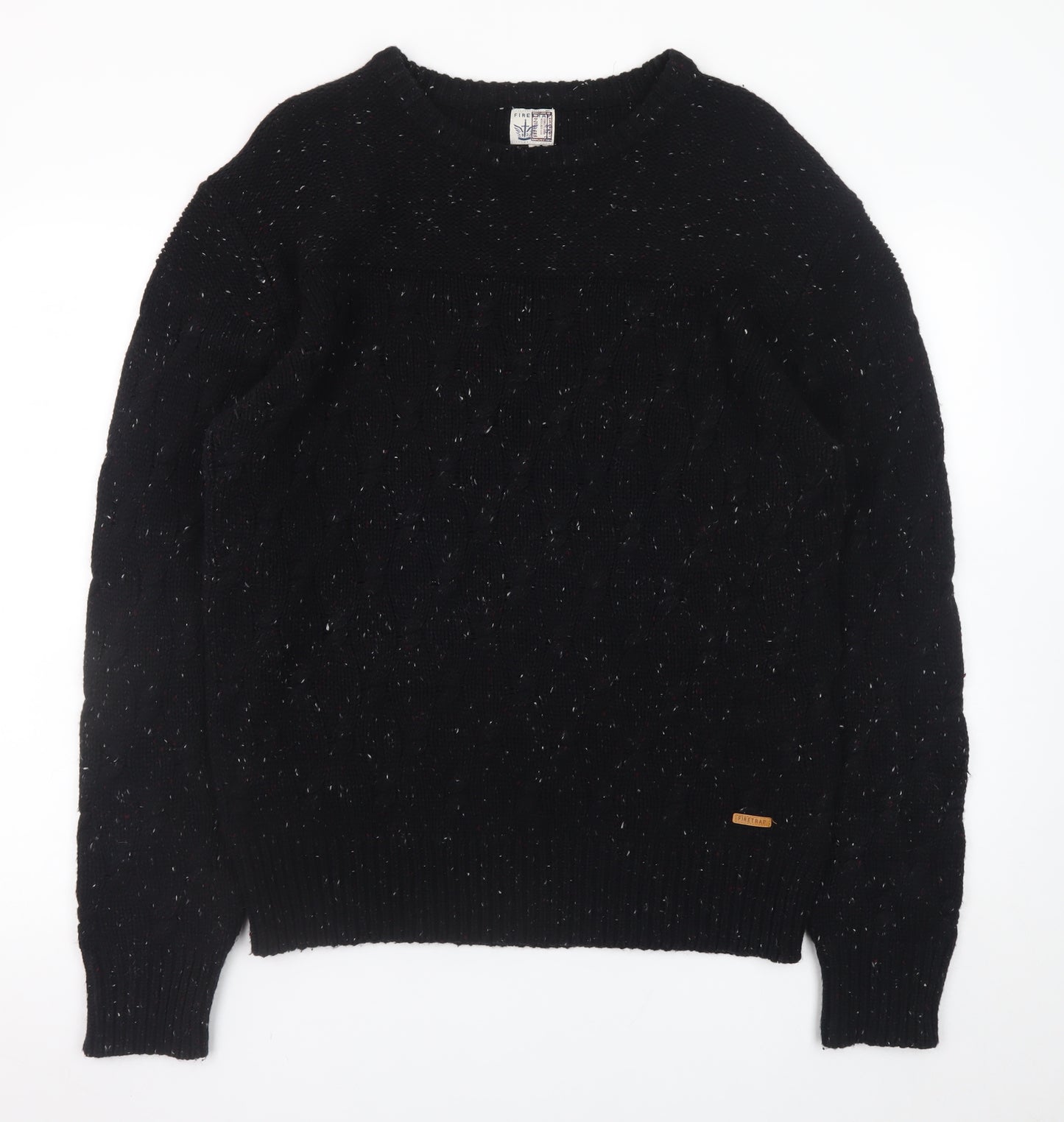 Firetrap Men's Black XL Cable-Knit Crew Neck Jumper