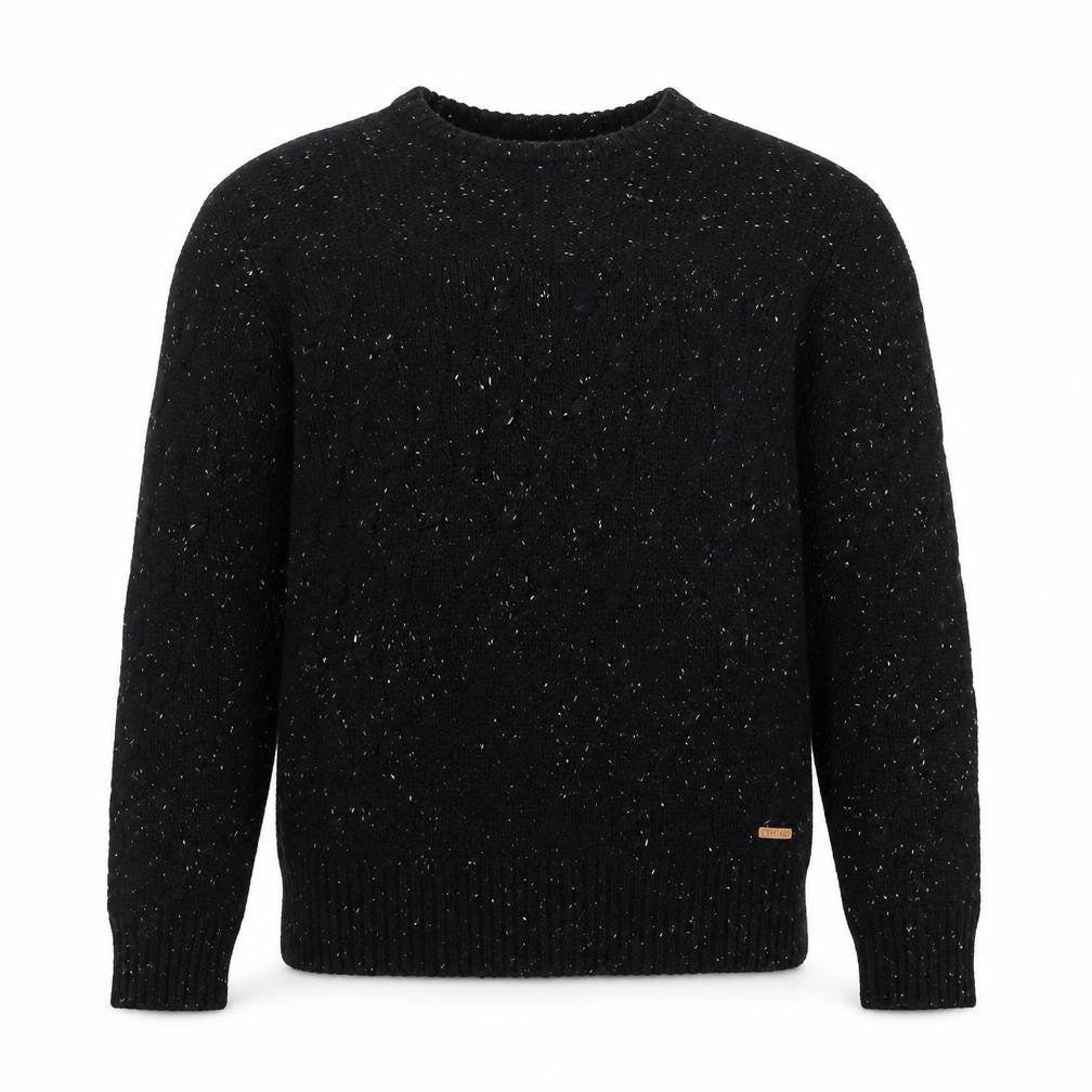 Front view of Firetrap Men's Black XL Cable-Knit Crew Neck Jumper