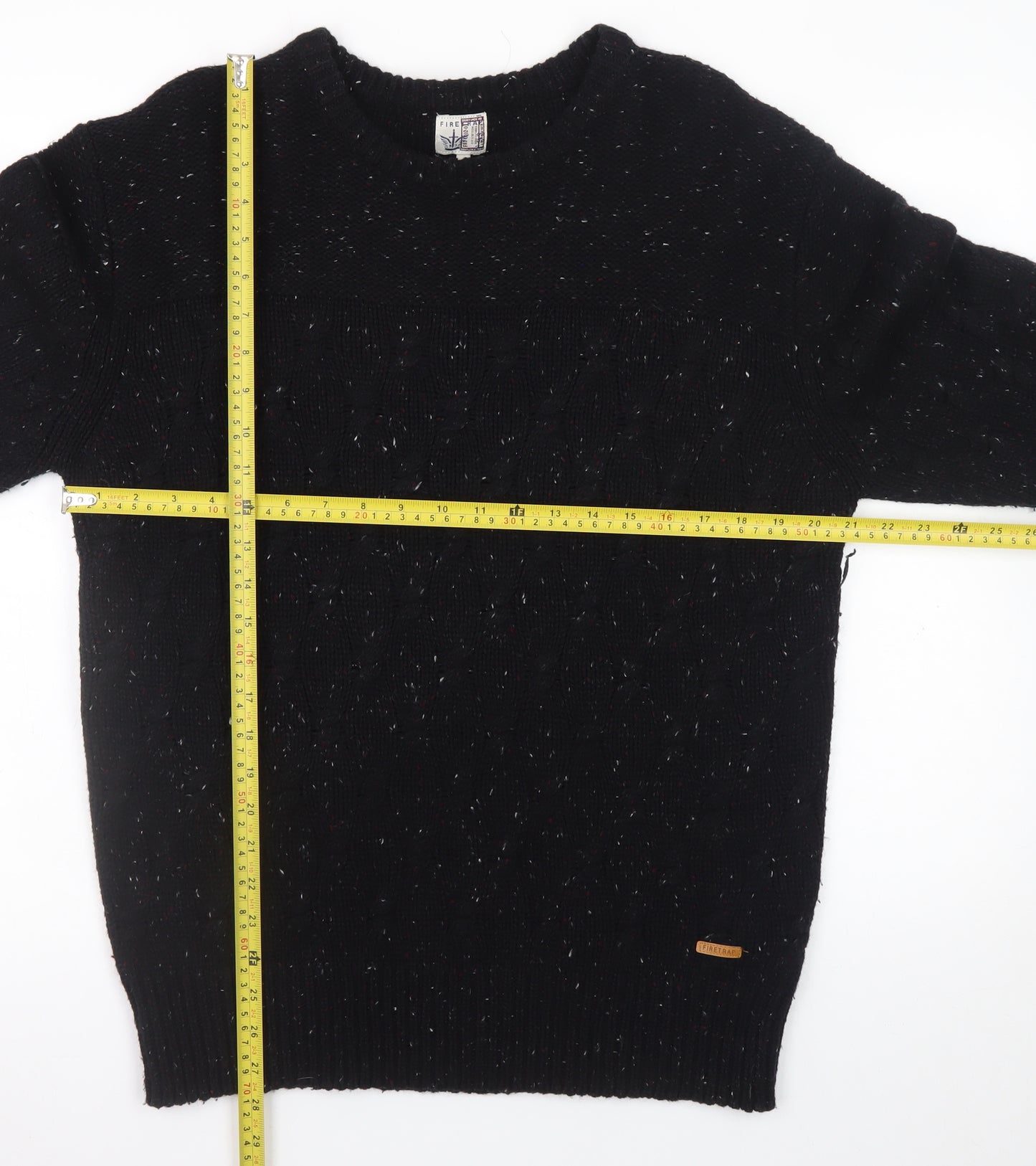 Firetrap Men's Black XL Cable-Knit Crew Neck Jumper
