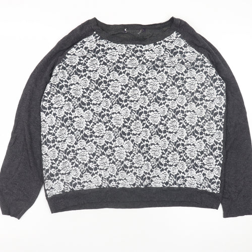 Marks and Spencer Womens Grey Floral Lace Front Pullover Jumper UK 16