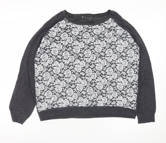 Marks and Spencer Womens Grey Floral Lace Front Pullover Jumper UK 16