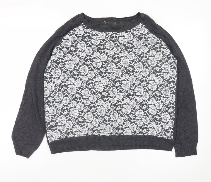 Marks and Spencer Womens Grey Floral Lace Front Pullover Jumper UK 16