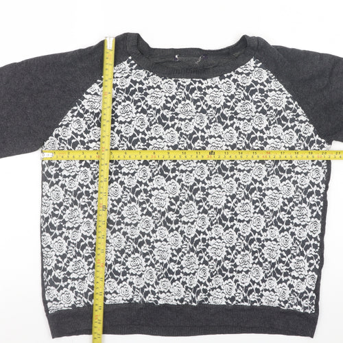 Marks and Spencer Womens Grey Floral Lace Front Pullover Jumper UK 16