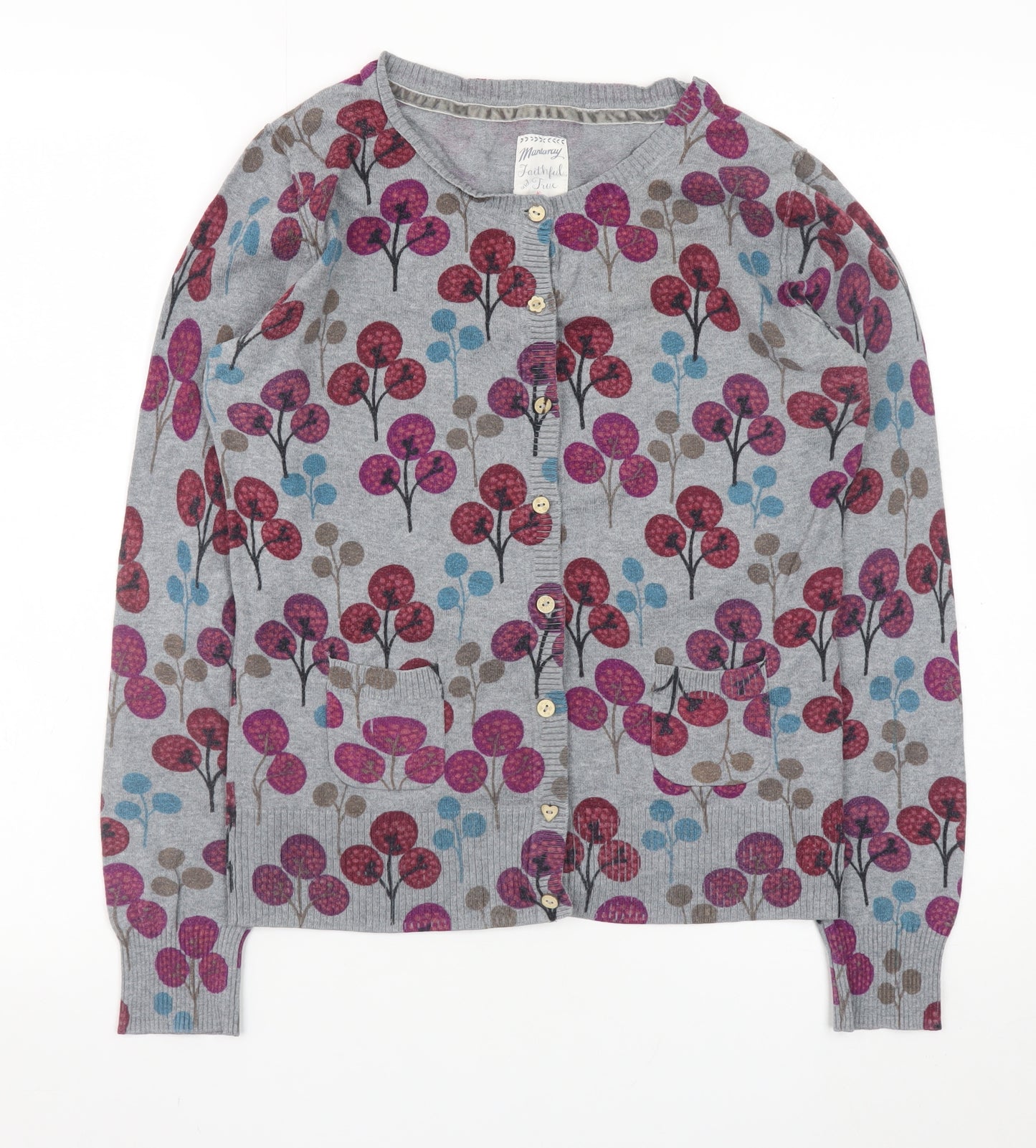 Mantaray Women's Grey Multicoloured Cardigan Size 12 Button Knit