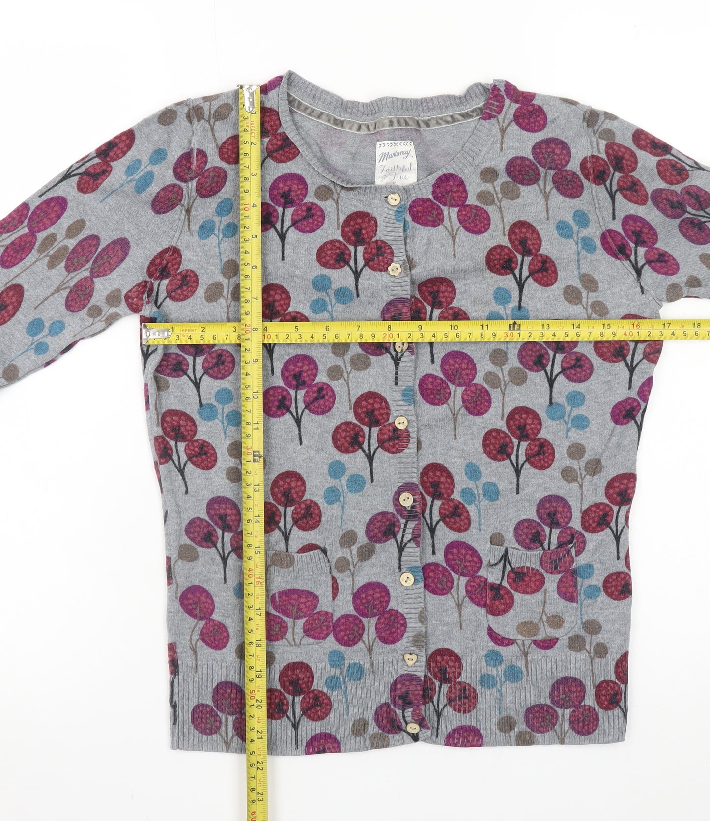 Mantaray Women's Grey Multicoloured Cardigan Size 12 Button Knit