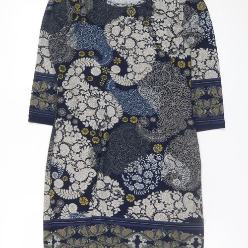 Apricot Women Blue Floral Shift Dress UK 10 Stretch Jersey 3/4 Sleeve