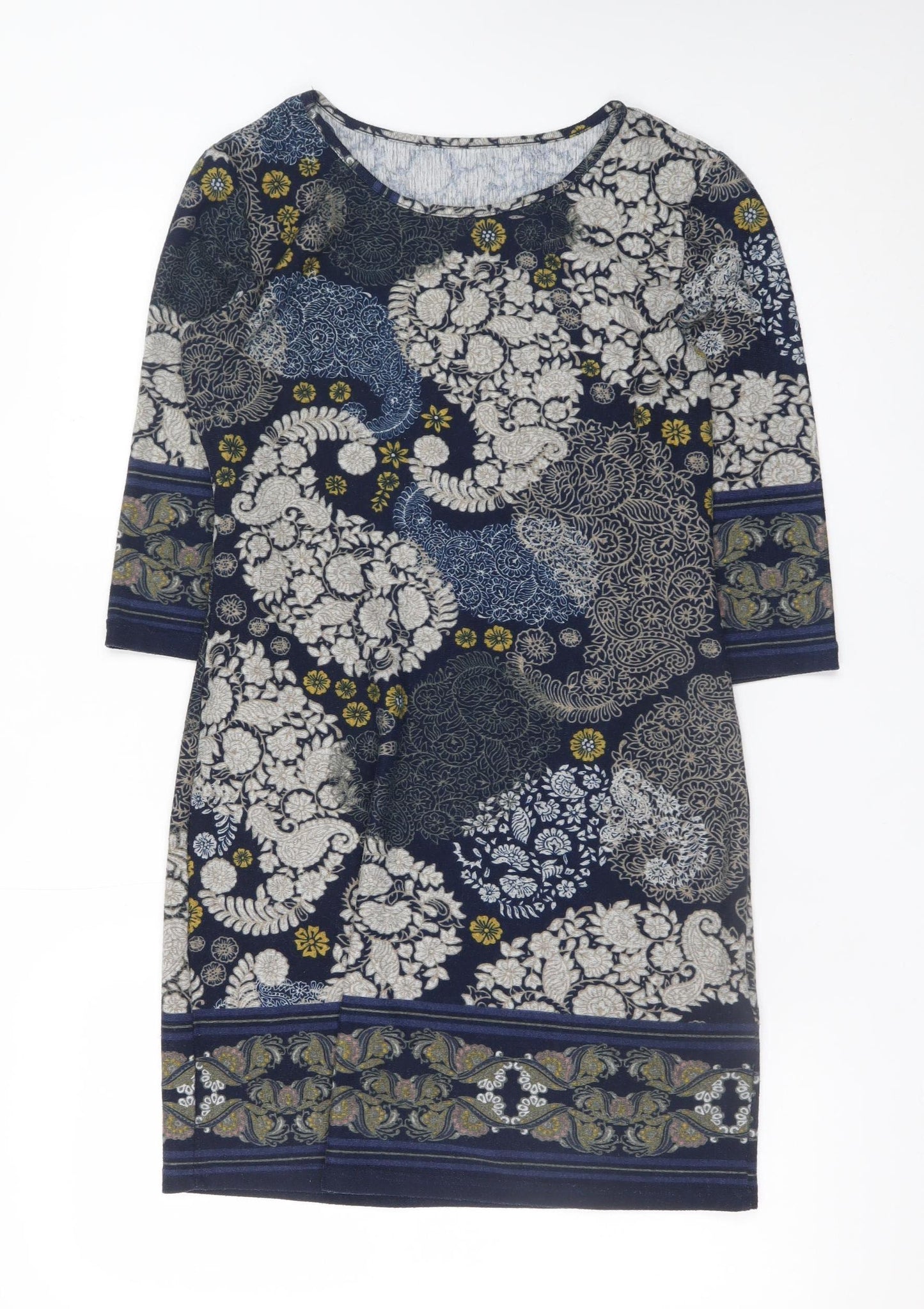 Apricot Women Blue Floral Shift Dress UK 10 Stretch Jersey 3/4 Sleeve