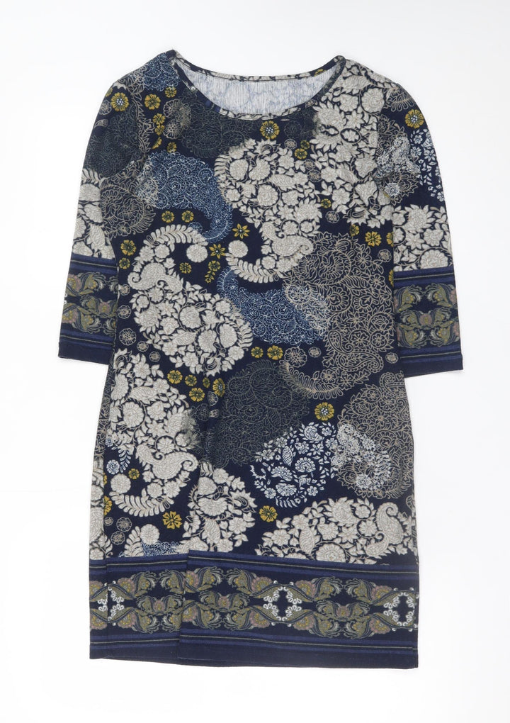 Apricot Women Blue Floral Shift Dress UK 10 Stretch Jersey 3/4 Sleeve
