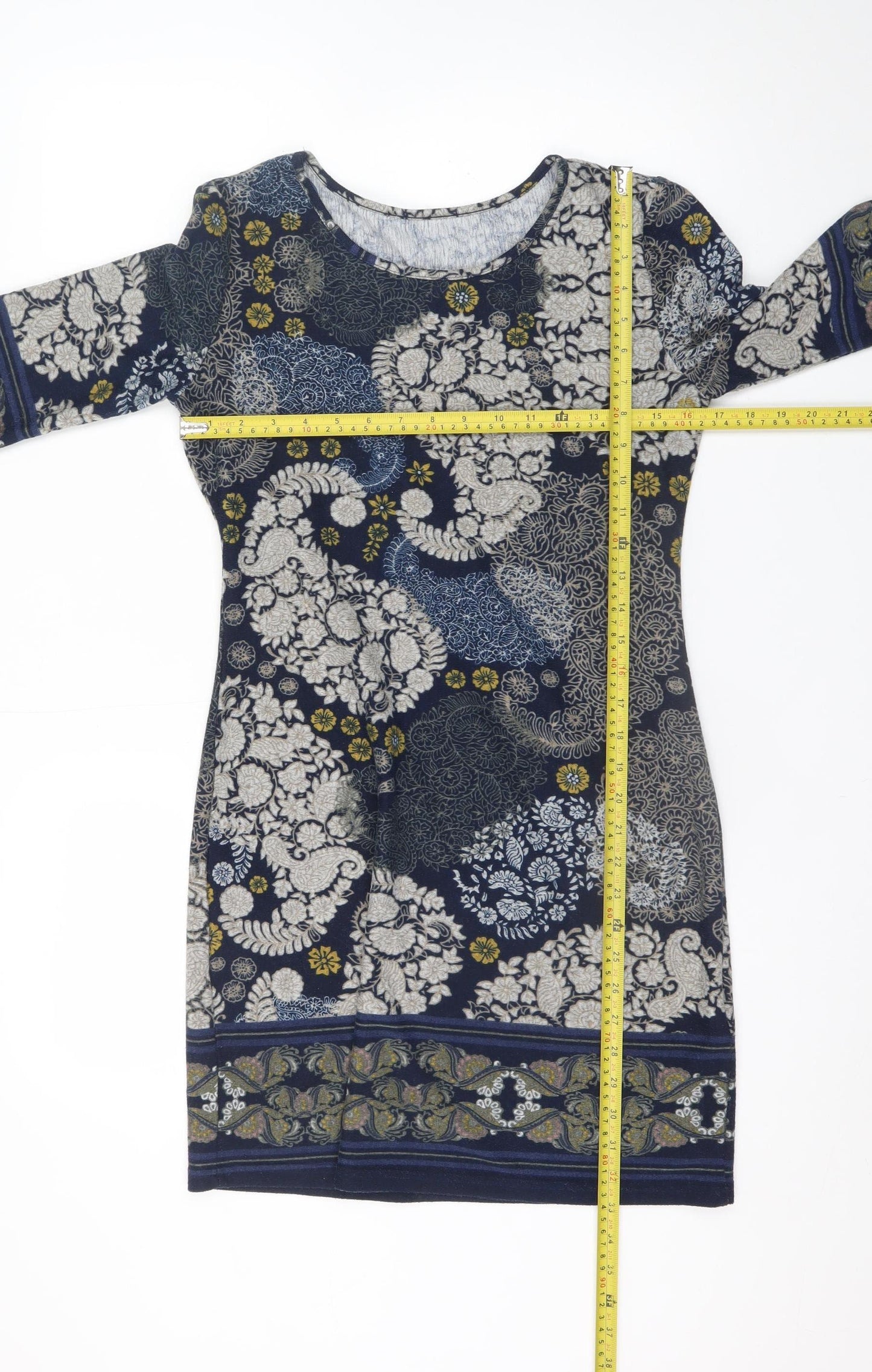 Apricot Women Blue Floral Shift Dress UK 10 Stretch Jersey 3/4 Sleeve
