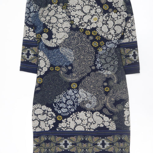 Apricot Women Blue Floral Shift Dress UK 10 Stretch Jersey 3/4 Sleeve