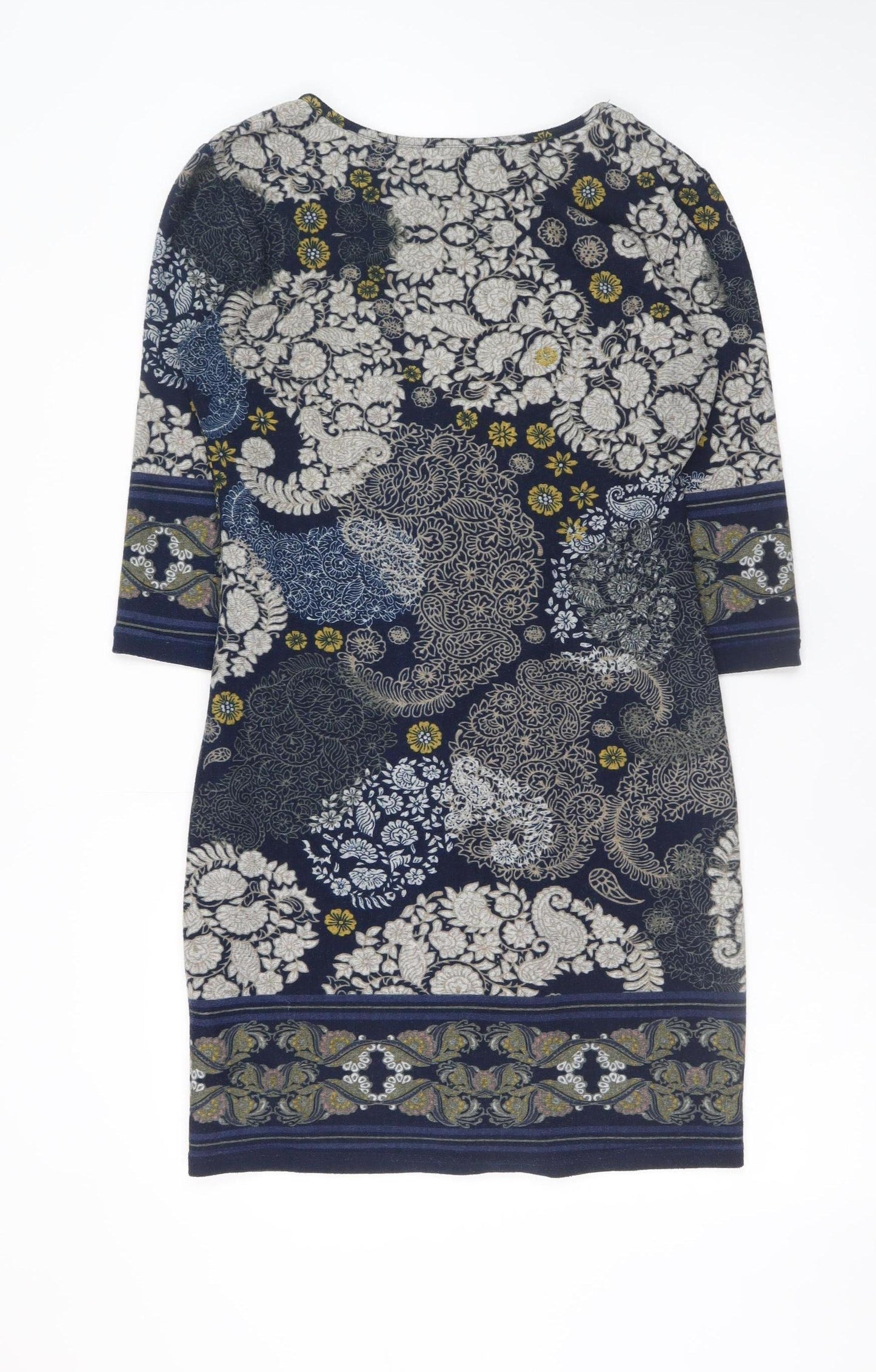 Apricot Women Blue Floral Shift Dress UK 10 Stretch Jersey 3/4 Sleeve