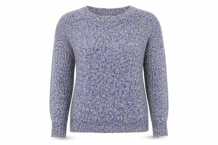 Monsoon Women Blue Sequin Knit Jumper Size S Boat Neck Long Sleeve
