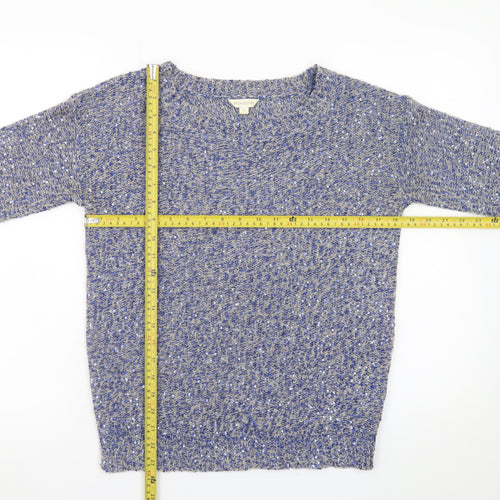 Monsoon Women Blue Sequin Knit Jumper Size S Boat Neck Long Sleeve