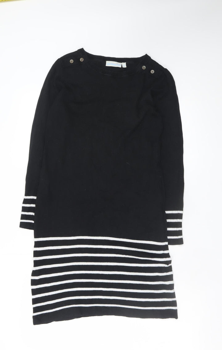 JoJo Maman Bébé Women Black Striped Knit Shift Dress Size S