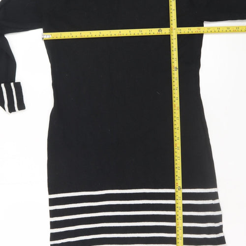 JoJo Maman Bébé Women Black Striped Knit Shift Dress Size S