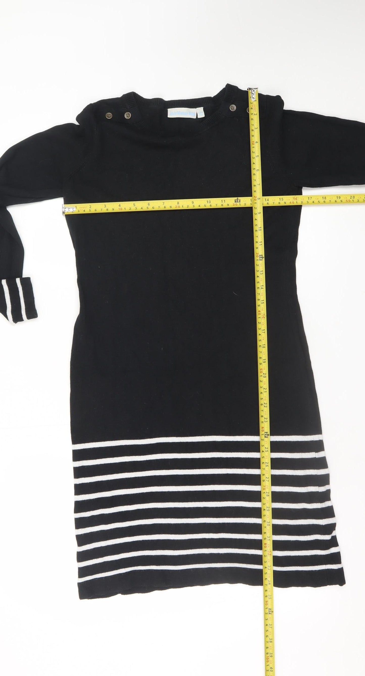JoJo Maman Bébé Women Black Striped Knit Shift Dress Size S