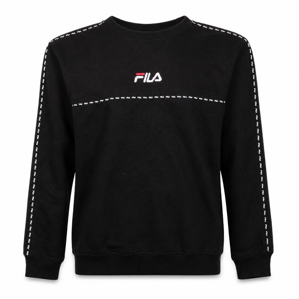 Front view of Fila men’s black xs crew neck logo pullover sweatshirt