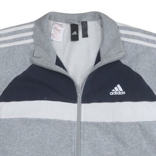 Adidas Mens Grey Blue Track Jacket Size L Full Zip Activewear