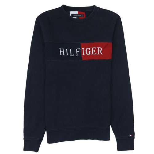 Tommy Hilfiger Men’s Blue Small Pullover Sweatshirt Logo Crew Neck