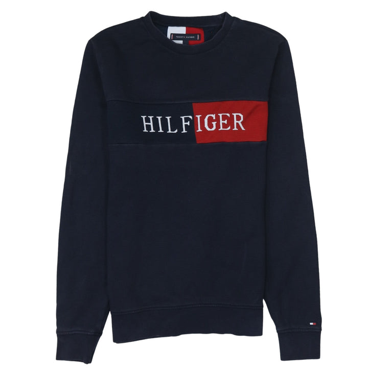Tommy Hilfiger Men’s Blue Small Pullover Sweatshirt Logo Crew Neck