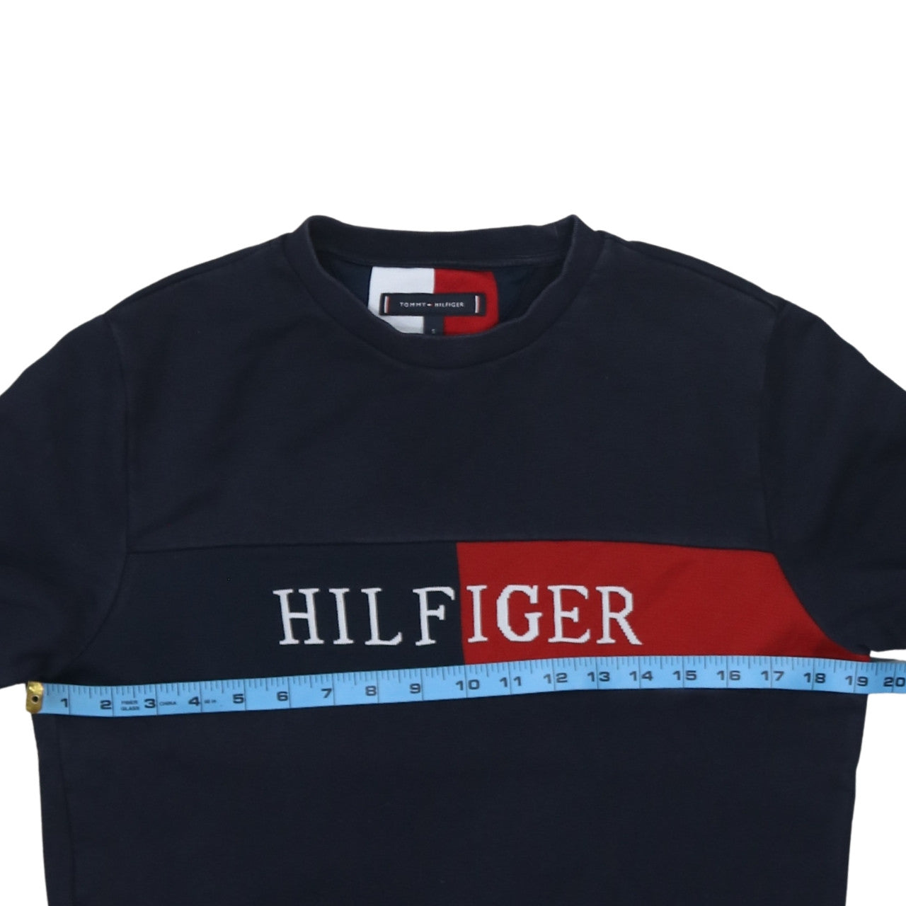 Tommy Hilfiger Men’s Blue Small Pullover Sweatshirt Logo Crew Neck