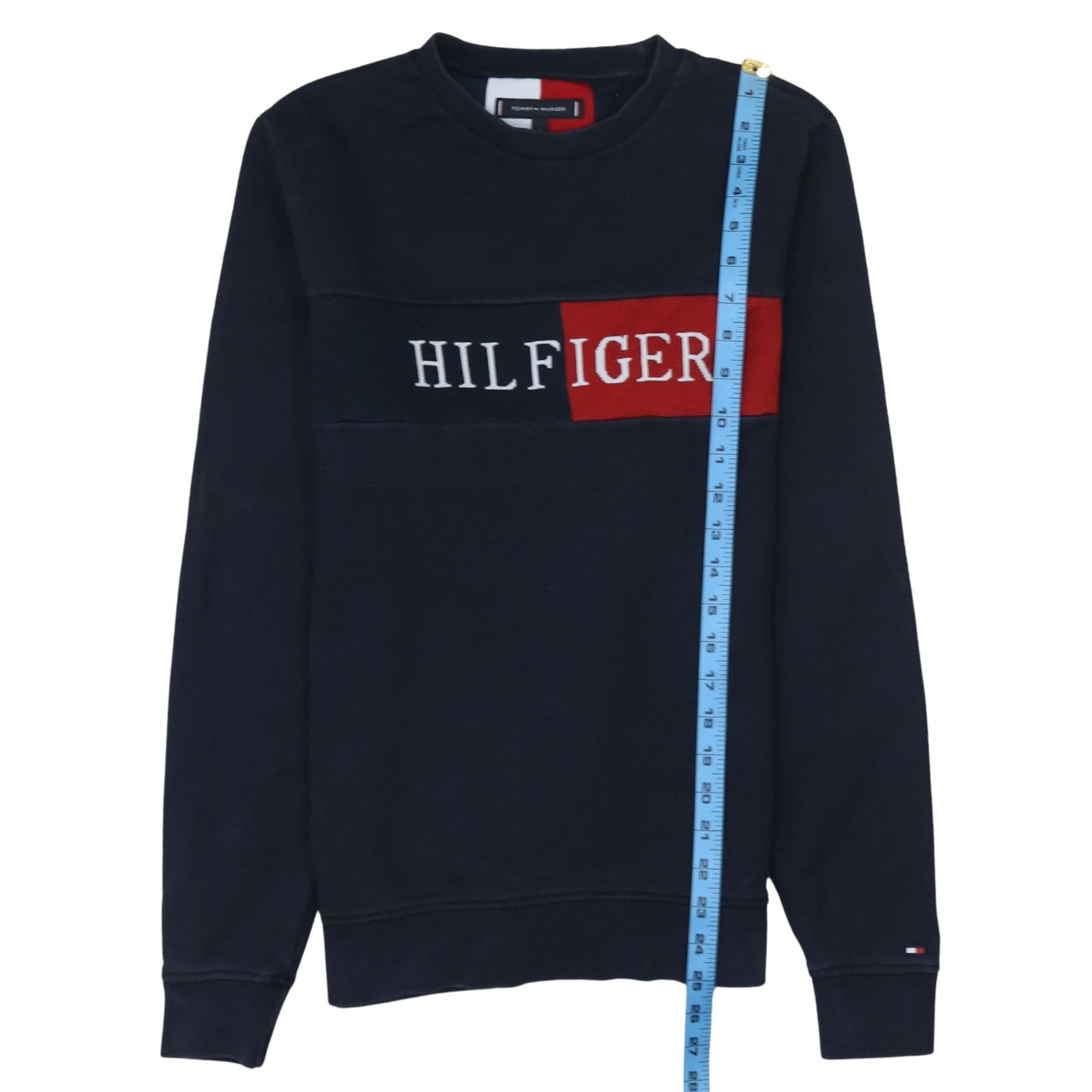 Tommy Hilfiger Men’s Blue Small Pullover Sweatshirt Logo Crew Neck