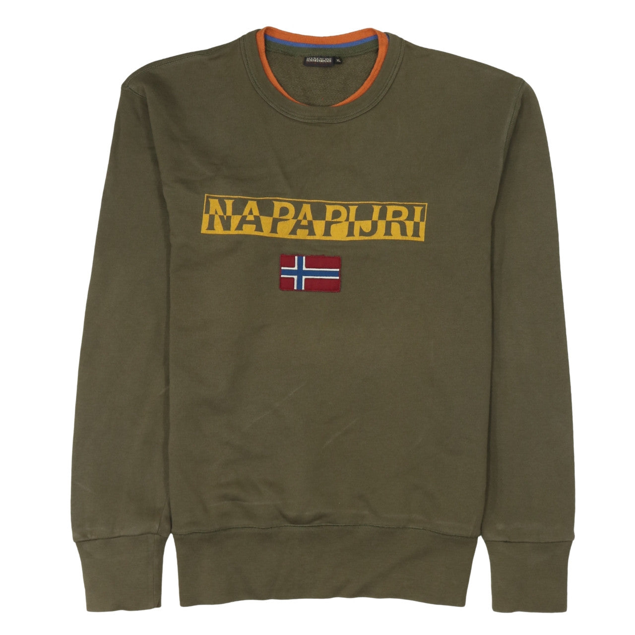 Napapijri Men Green XL Pullover Sweatshirt Crew Neck Logo