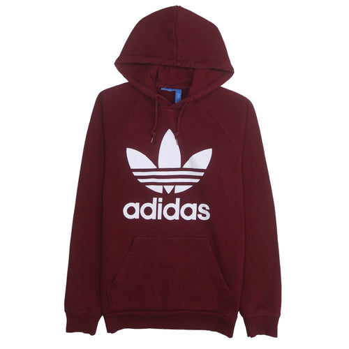 Adidas Men’s Red Pullover Hoodie Small Logo Fleece Sweatshirt