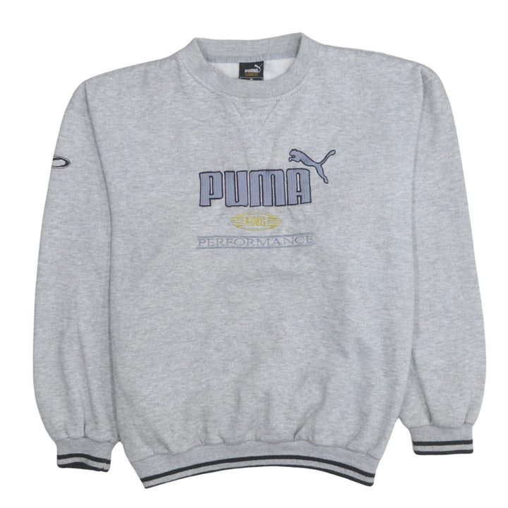 Puma Men’s Grey Embroidered Performance Sweatshirt Size M Vintage Pullover