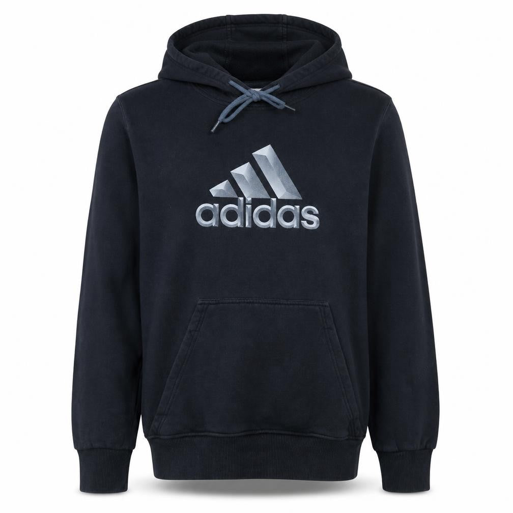 Front view of Adidas Men's Black Pullover Hoodie Medium Logo Fleece Sweatshirt