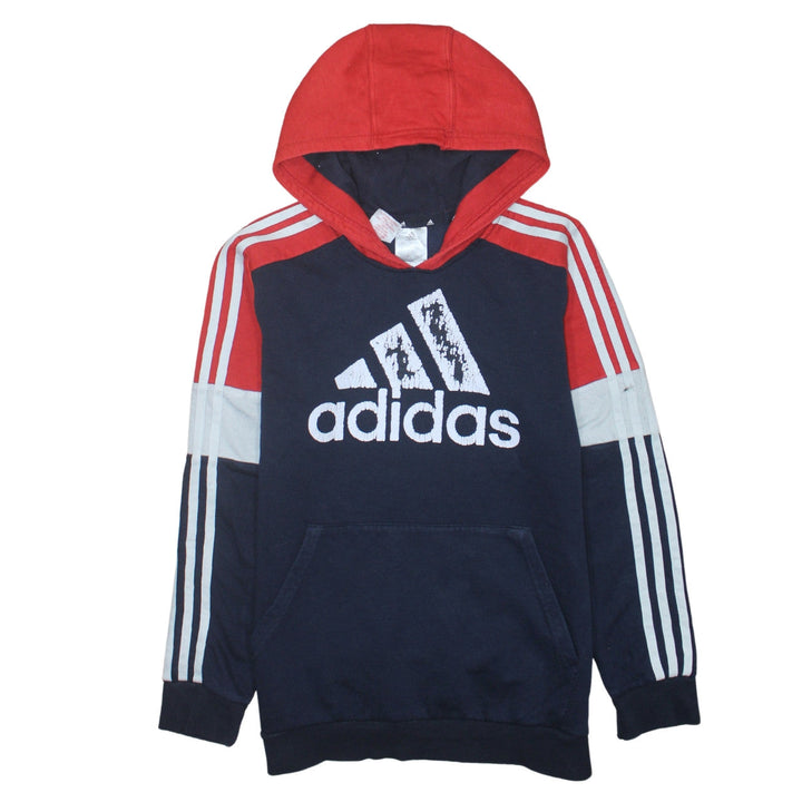Adidas Boys Blue Red Pullover Hoodie 13-14 Years Graphic Fleece Sweatshirt