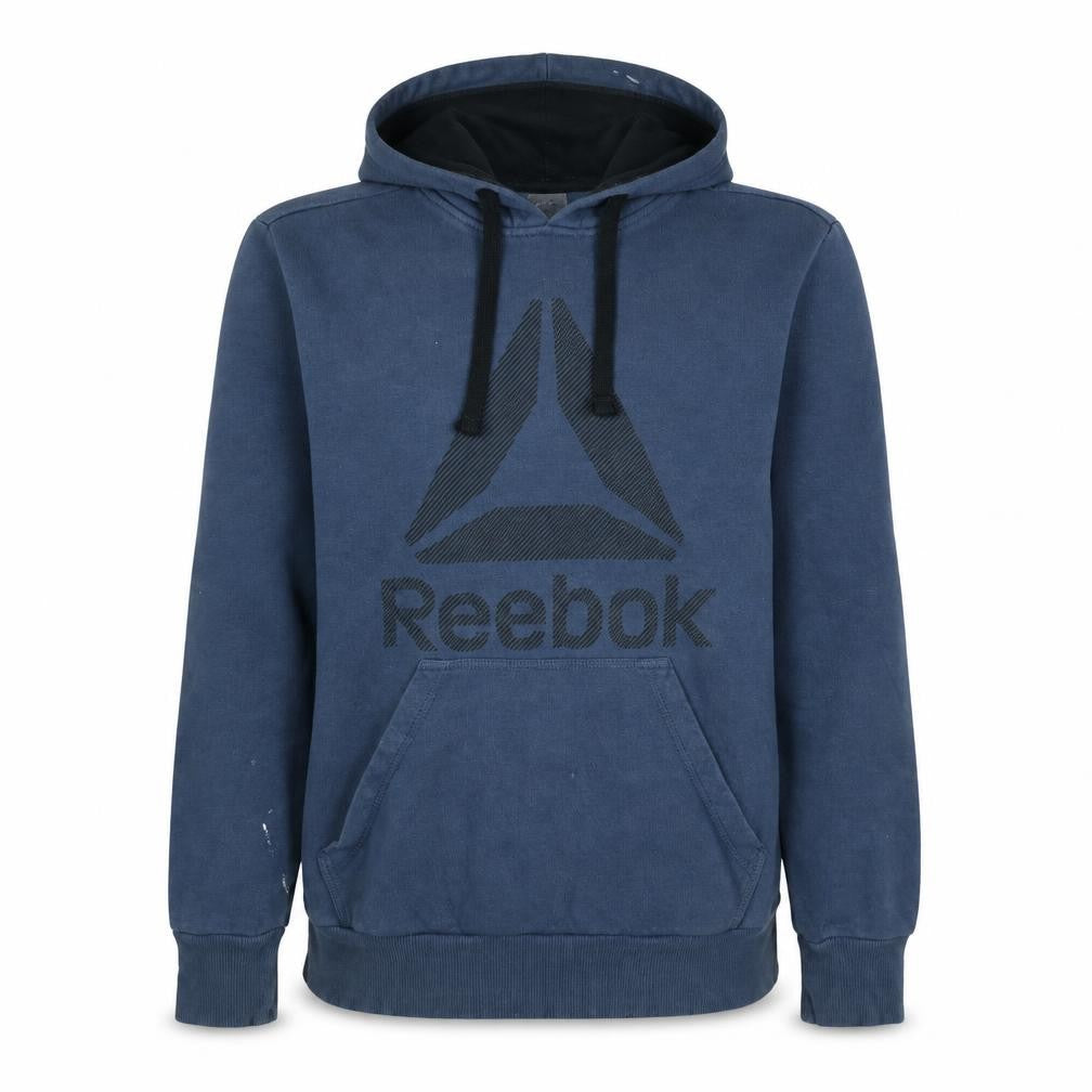 Front view of Reebok Men's Blue Small Pullover Hoodie with Logo