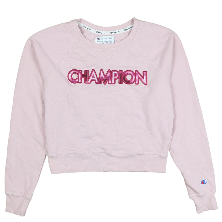 Champion Womens Pink Pullover Sweatshirt XS Graphic Logo Crew Neck