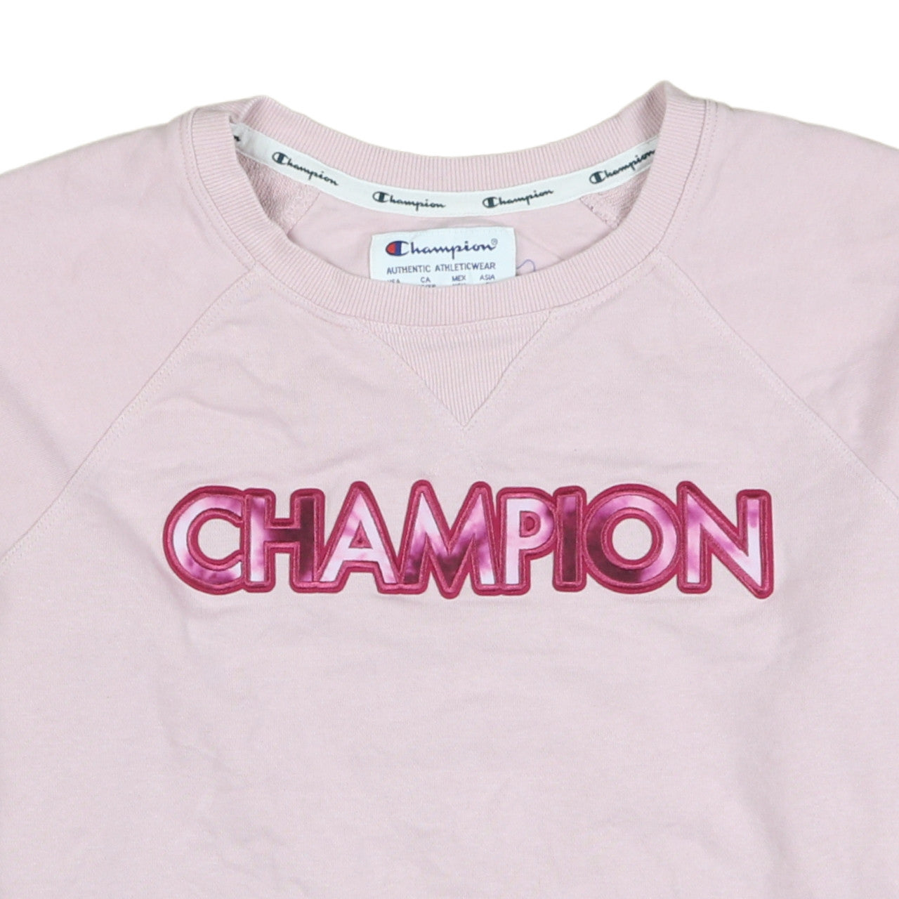 Champion Womens Pink Pullover Sweatshirt XS Graphic Logo Crew Neck