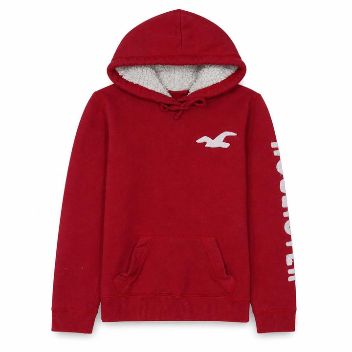 Hollister Men’s Red Pullover Hoodie S Fleece Lined Logo Sweatshirt