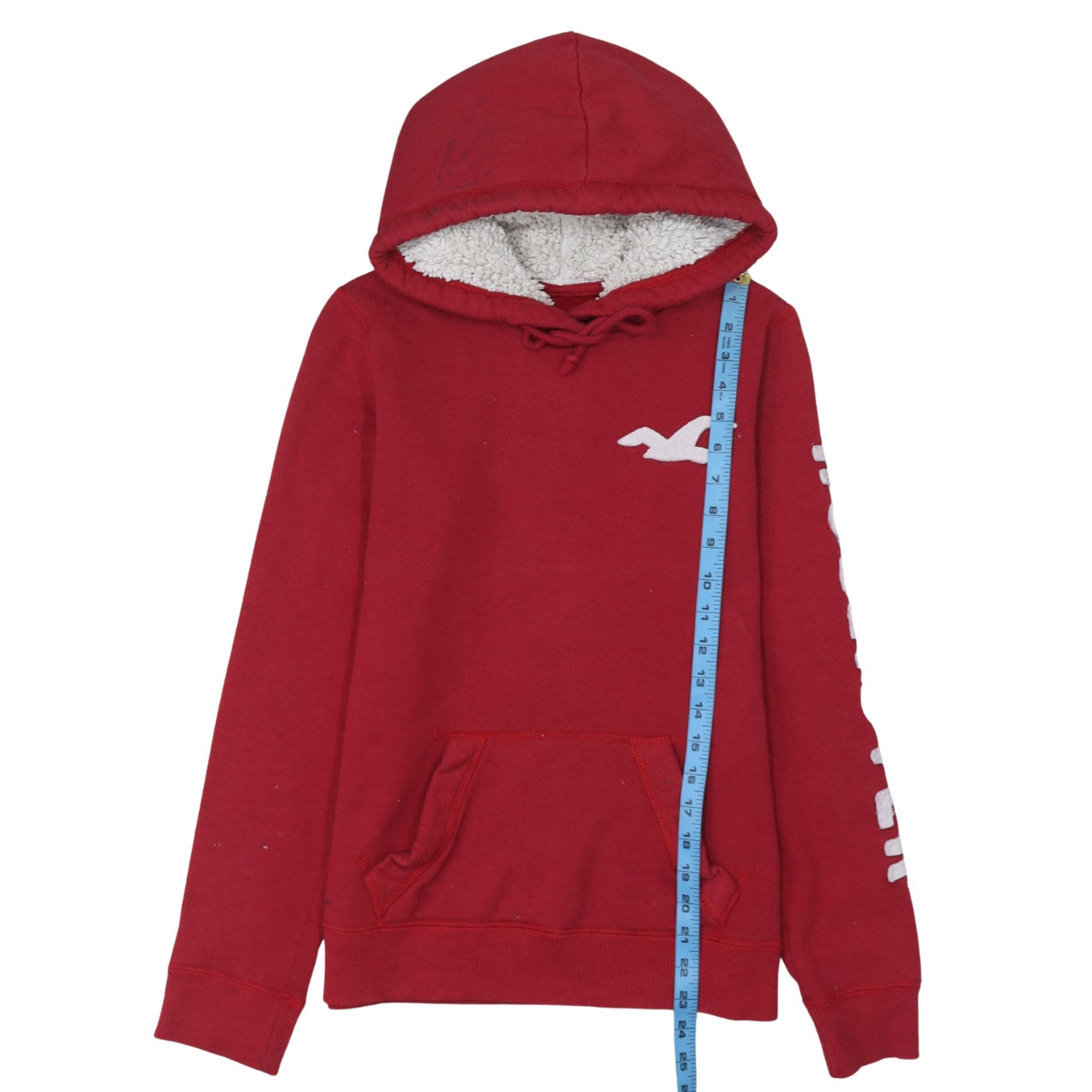 Hollister Men’s Red Pullover Hoodie S Fleece Lined Logo Sweatshirt