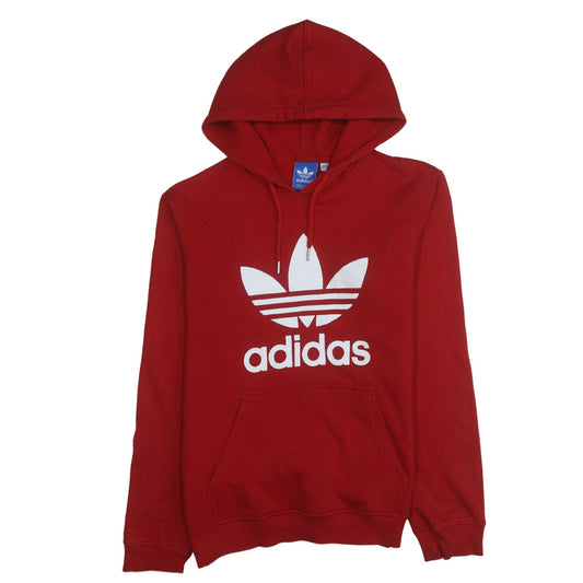 Adidas Mens Red Pullover Hoodie Large Logo Print Cotton Fleece