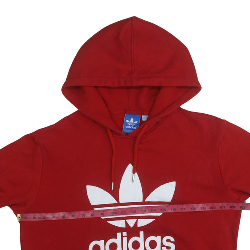 Adidas Mens Red Pullover Hoodie Large Logo Print Cotton Fleece