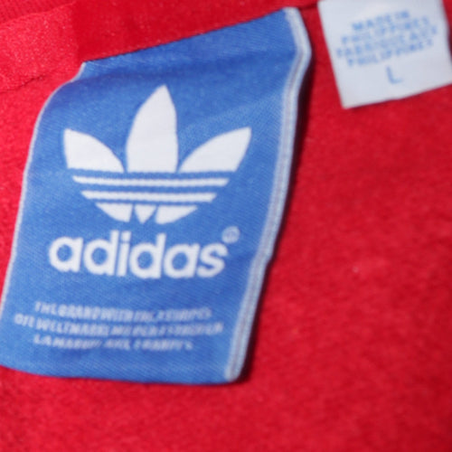 Adidas Mens Red Pullover Hoodie Large Logo Print Cotton Fleece