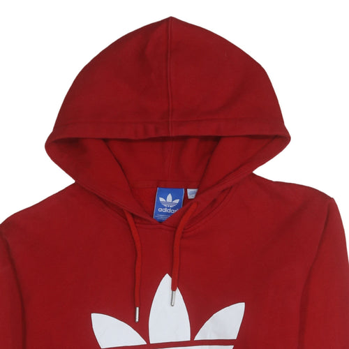 Adidas Mens Red Pullover Hoodie Large Logo Print Cotton Fleece