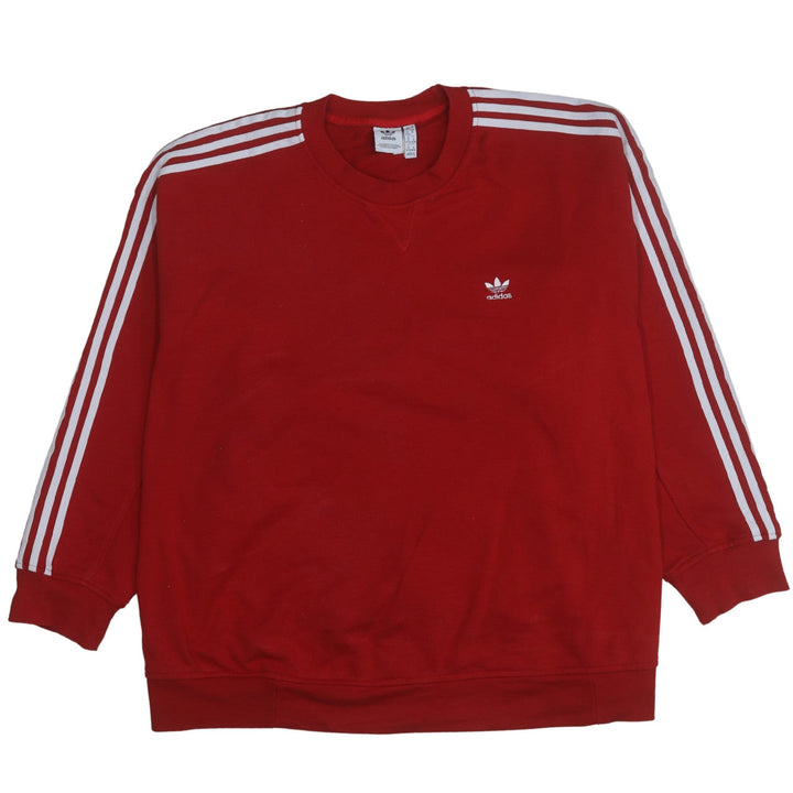 Adidas Womens Red 3-Stripes Crew Neck Pullover Sweatshirt 3XL