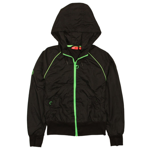 Puma Womens Black Hooded Windbreaker Jacket Size 10