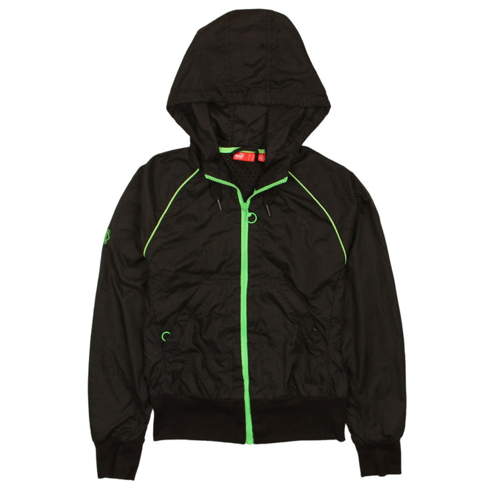 Puma Womens Black Hooded Windbreaker Jacket Size 10