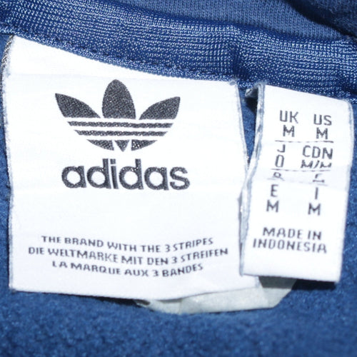 Adidas Men Blue Pullover Hoodie Size M Logo Fleece Sweatshirt