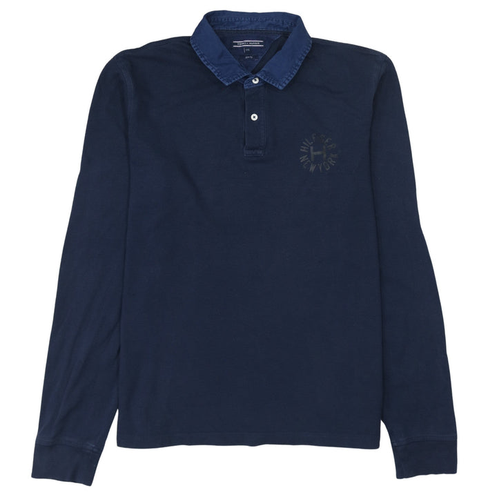Tommy Hilfiger Men's Blue Slim Fit 2XL Long Sleeve Collared Polo Shirt