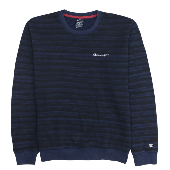 Champion Men's Blue Striped Pullover Sweatshirt Medium