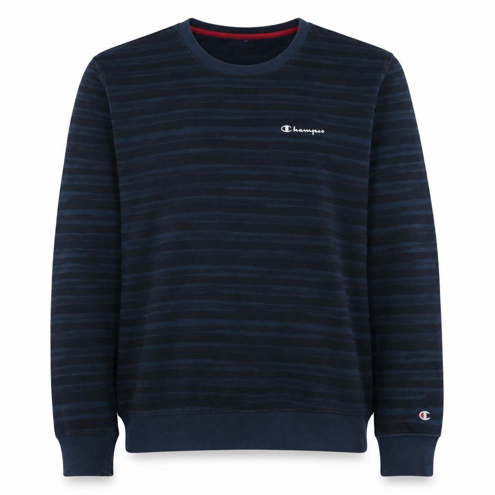 Front view of Champion Men's Blue Striped Pullover Sweatshirt Medium