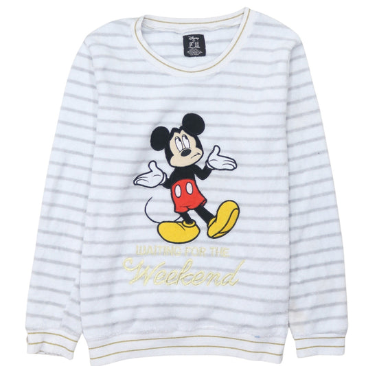 Disney Women’s White Striped Fleece Mickey Mouse Pyjama Top L