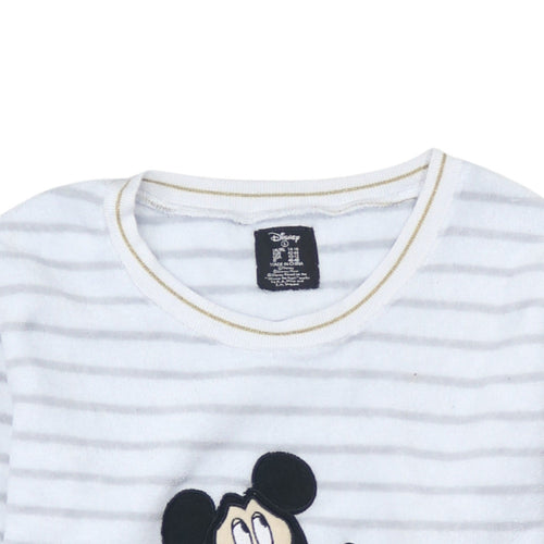 Disney Women’s White Striped Fleece Mickey Mouse Pyjama Top L
